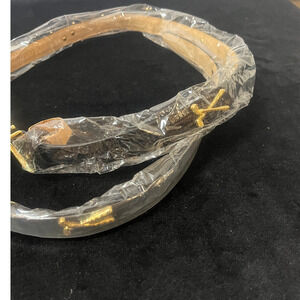 Women's Genuine Black Italian Leather Belt Large Gold Golf Clubs  NWT